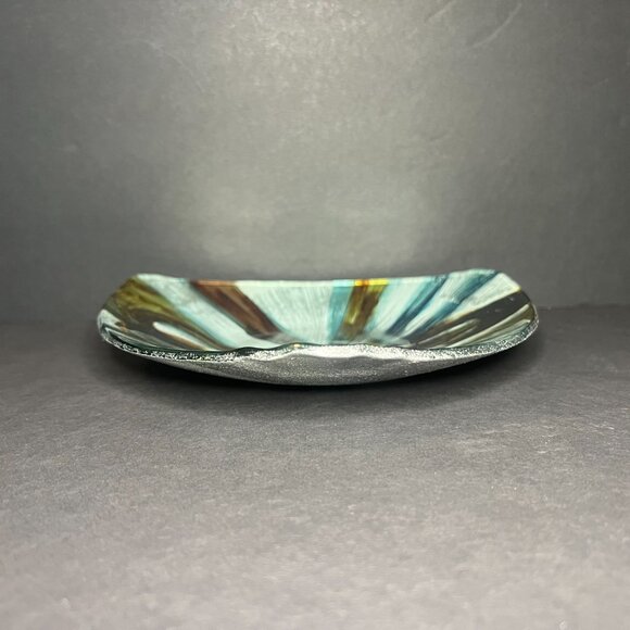 Metallic Quadrifoglio Abstract Art Glass Triangular Trinket Candy Dish Bowl 7.5" - Picture 5 of 6